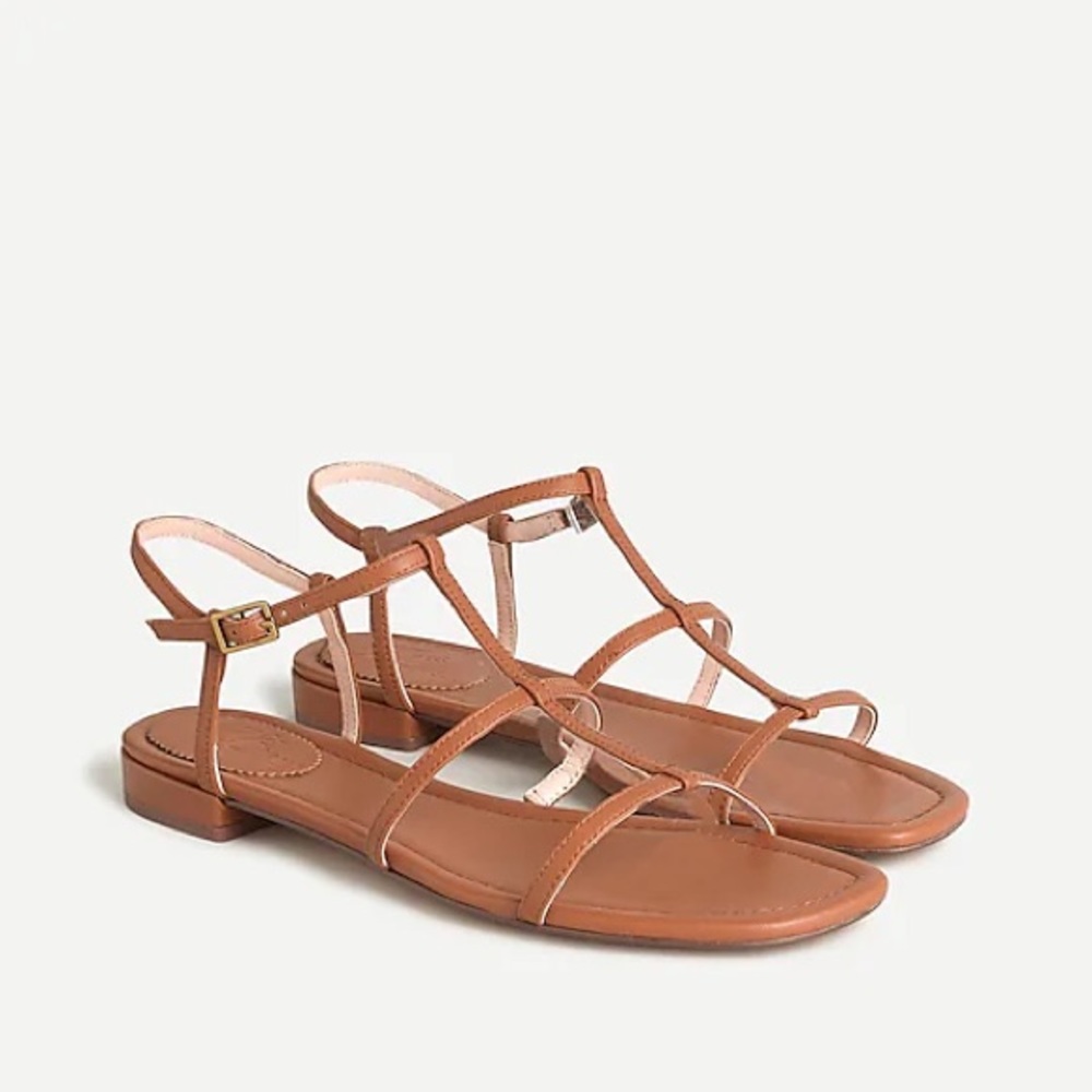 NIB J. Crew Abbie leather double T-strap sandals Brown